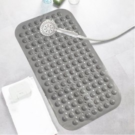 Non Slip Bath Mat, 63x35cm Grey Anti Slip Bath Mat Non Slip Shower Mats for Inside Shower Bath Mat Non Slip Anti Mould with Suction Cups and Drain Holes for Bathroom Doorways, Bathtubs, Poolside