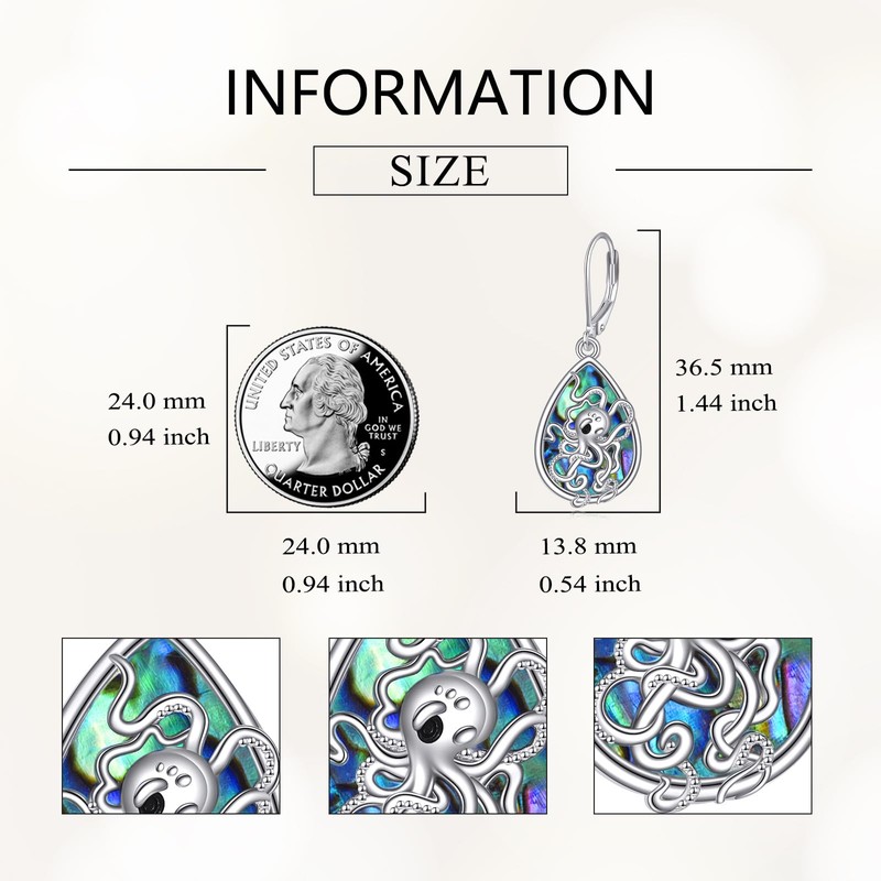 Octopus Earrings Sterling Silver Octopus Dangle Earrings Ocean Jewelry Gifts