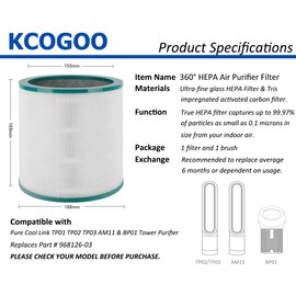 AM11 BP01 Replacement Filter Compatible with Dyson Tower Purifier Pure Cool Link TP01 TP02 TP03, Part# 968126-03 - 1pack
