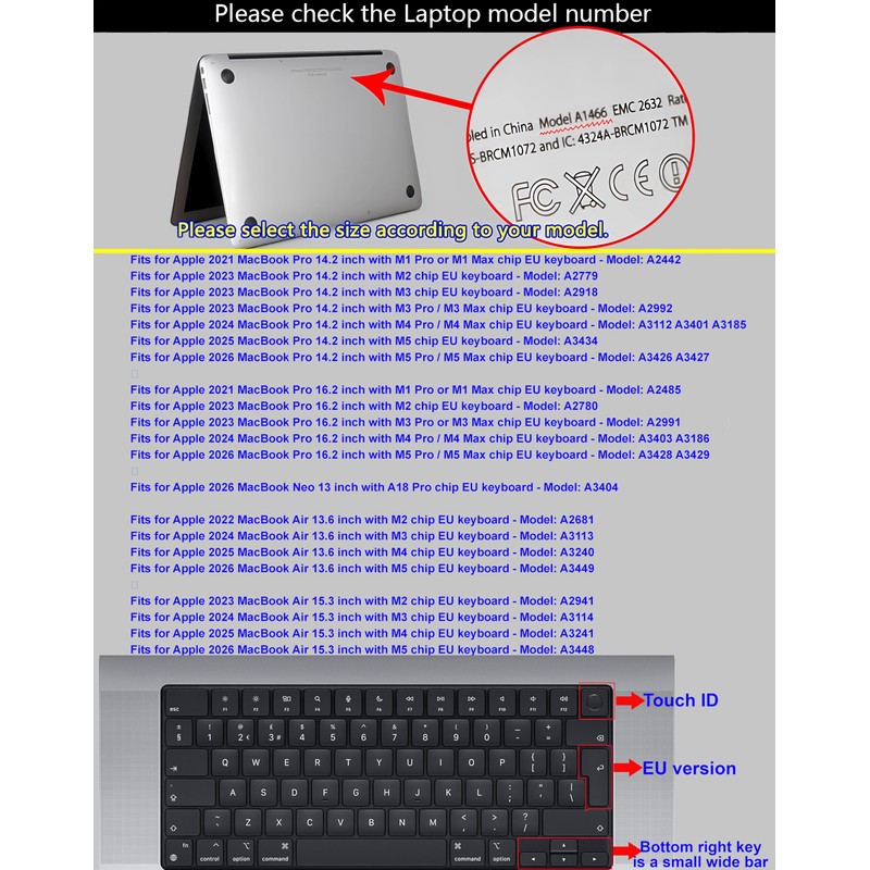XSKN Hebrew Black EU Version Keyboard Cover Skin for 2026-2021