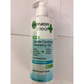 Garnier Clean+ Clarifying Cleansing Gel Sensitive Skin, 8 Fluid Ounces NEW.