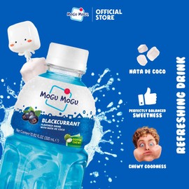 Mogu Mogu Blackcurrant Juice Drink with Nata de Coco – Bold Fruit Flavor with Chewy Coconut Jelly, 10.8oz Bottles (Pack of 6) – Fun-to-Drink, Juicy, and Refreshing Beverage