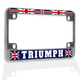 Metal Insert Bike License Plate Frame Triumph with British Flag Weatherproof Motorcycle Accessories Chrome 4 Holes Solid Insert