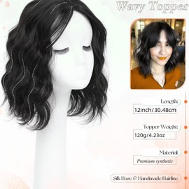 RUNRAYAY 12 Inch Hair Piece Wavy Hairpiece for Women Basic Size Hairpiece for Women with Thin Hair Wavy Clip in Ombre Ash Blonde (R6/18#)