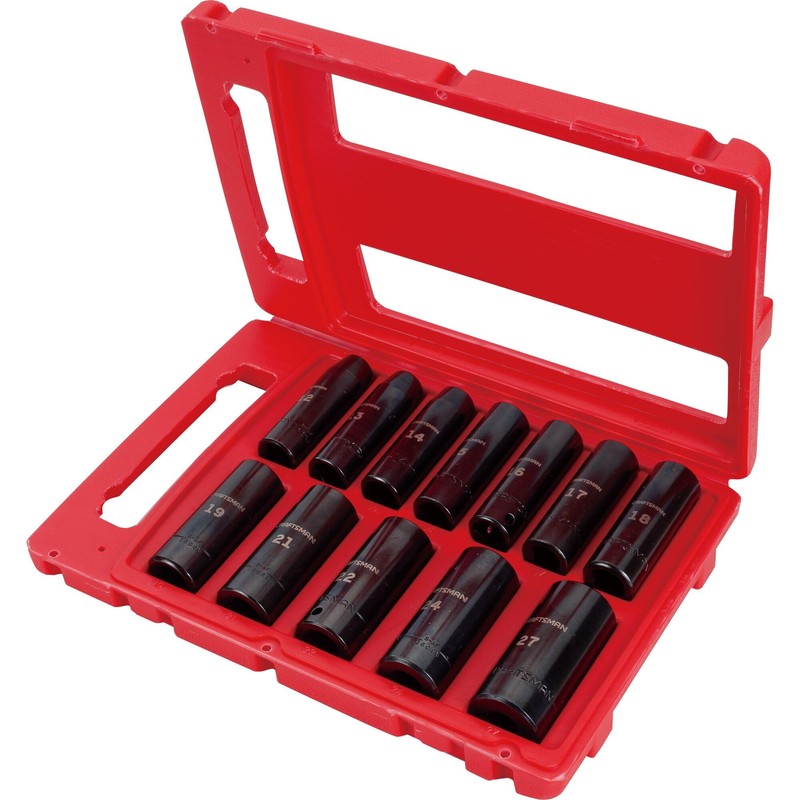 CRAFTSMAN Impact Socket Set, Metric, 1/2-Inch Drive, Deep Impact Sockets,