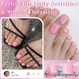AddFavor 120pcs Pink Press on Toenails for Women, Toe Nail Press on Square Fake Toenails Peach Pink Full Cover Toenail Press ons Fake Toe Nail Tips Glue on Toenails, 12 Sizes Toe Press on Nails