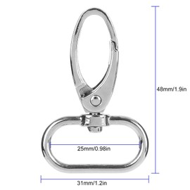 Acrux7 1 Inch Swivel Clasps, 50 Pcs Silver Curved Lobster Clasps Swivel Trigger Clips Snap for Crafting & DIY Lanyard Making