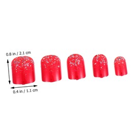 Healvian 48pcs Red Short Square Fake Nails Full Cover Nail Art Pieces for Women Glitter Removable False Nails for Party Salon Diy