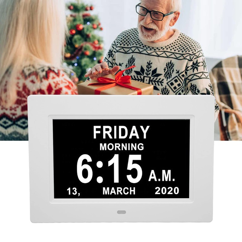 Digital Day Clock, 7in Auto Dimmable, 8 Languages, Unabbreviated Week