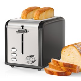Simple Deluxe 2-Slice Toaster, Stainless Steel Toaster, 6 Browning Setting and 3 Function, Extra Wide Slot & Removable Crumb Tray, for Bread & Waffle, Black