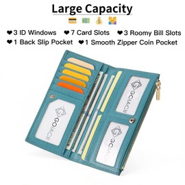 GOIACII Women's Large Leather Wallet with RFID Protection, blue