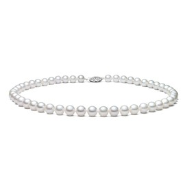6-6.5mm White Akoya Saltwater Cultured Pearl Necklace for Women AA+ Quality Sterling Silver Clasp, 18" - PremiumPearl