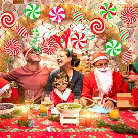 72 Pcs Christmas Hanging Swirls Christmas Party Decorations Christmas Candy Hanging Swirl Garland Peppermint Candy Cutouts for Christmas Party School Classroom Home Ceiling Decoration Supplies Favors