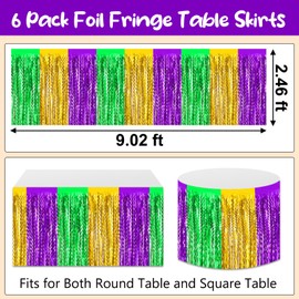 6 Pack 29 x108 Inch Gold Green Purple Wave Foil Fringe Table Skirts Metallic Banner for Tinsel Streamer Garland Backdrop for Parade Floats, Mother's Day, Easter, Wedding, Birthday Party Decoration