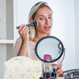 Travel Toiletry Bag, Portable Cotton Travel Coquette, Floral Makeup Bag, Quilted Cosmetic Pouch for Women Girls Bathroom Daily (Orange-01)