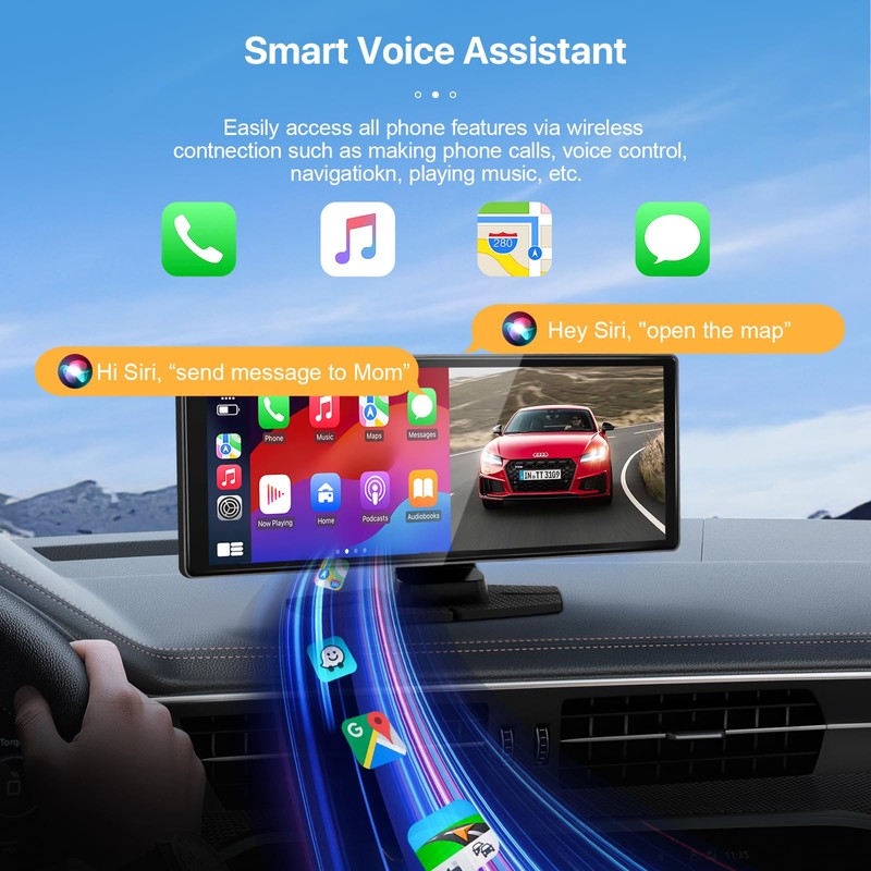10.26’’ Portable Wireless Apple CarPlay Screen for Car, Portable Car