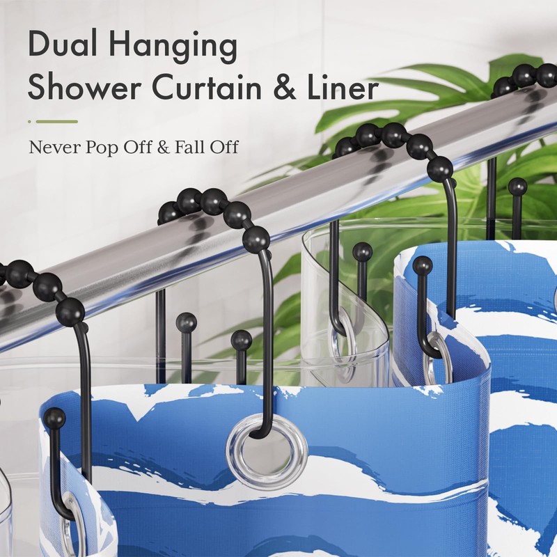 AmazerBath Black Shower Curtain Hooks, Shower Curtain Rings Rust Proof