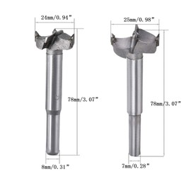 TA-VIGOR Forstner Wood Boring Drill Bits 24mm 25mm Dia, Hole Saw Carbide Alloy Steel Tip Round Shank Cutting for Hinge Plywood Wood Tool