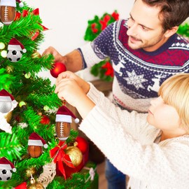 Ushinemi Set of 2 Football Ornament for Christmas Tree, 2024 Glass Football Christmas Ornaments in Santa Hat, Xmas Hanging Decor Tradition Blown Glass Ornament Keepsake Gifts