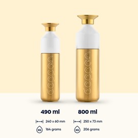 Dopper Steel Gold Drinking Bottle 490 ml - Stainless Steel Water Bottle - BPA Free Water Bottle, 18/8 Stainless Steel, Leak-Proof - Sports Bottle for Sports, Outdoor and Office