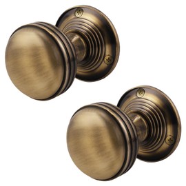 EAI Lined Door Knobs Antique Brass | 1 Pair of Mortice Knobs (55mm) for Internal Doors