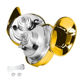 Moly Magnolia 300DB Super Loud Train Horn, 2PCS Car Air Electric Snail Double Horn, 12V Waterproof Air Horns Replacement Kit, Auto Accessories Universal for Motorcycle, Truck, Bike, Boat (Gold)