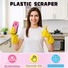 DIYSELF 2 Pcs Plastic Razor Blade Scraper with 10 Pcs Blades, Plastic Scraper Tool for Adhesive Remover, Scrapers for Cleaning Stickers, Decals, Paint, Glass, Windows, Car, No Scratches (Pink)