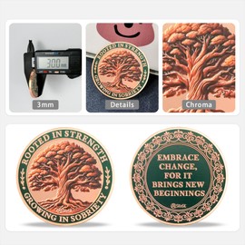 Tree of Life Sobriety Coin | Rooted in Strength AA Coin - AA Chip NA Medallion with Inspirational Message | Alcoholics Anonymous Gifts for Men Women Anniversary in Narcotics Anonymous Recovery Gifts