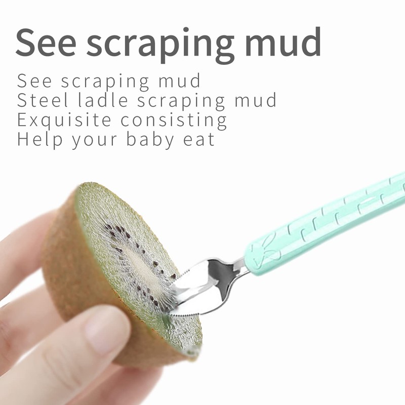 Double Head Baby Silicone Food Spoon (Green) - Fruit Scraping