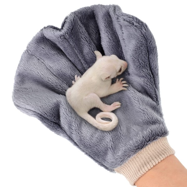 2 Pcs Sugar Glider Bonding Mitt, Calming Sleeping Glove, Bite Proof Animal Handling Gloves, Hedgehog Accessories Calming Glove for Train Your Sugar Glider Small Animals Hamster Rats Pet (Gray)