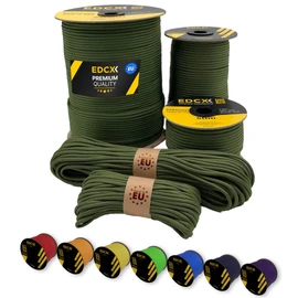 EdcX Paracord (4 mm), 35+ Solid Colours (10 m, 15 m, 30 m, 50 m, 100 m, 300 m), Ideal for Crafts, Camping, Outdoors, 100% Nylon Rope, Tactical Cord 550, Type III (Moss, 15 m)