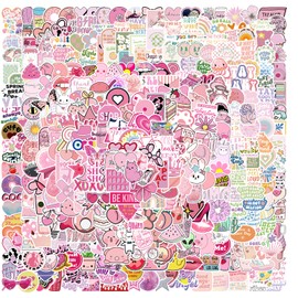 Pack of 400 Preppy Stickers, Pink Cute Aesthetic Stickers for Water Bottles, Laptops, Scrapbooking, Suitcase, Phone, Perfect Gifts for Girls, Children, Adults