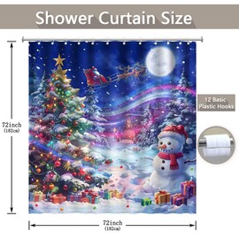 ZTHMOE Christmas Shower Curtain for Bathroom Winter Night Xmas Tree Santa Snowman North Pole Home Decorations Sets with 12 Hooks Waterproof Polyester 72" x 72"