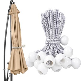 12 Pcs Patio Umbrella Bungee Cords with Balls Securing Straps,18 x 1 inches White Reusable Patio Umbrella Strap，Multipurpose Securing Straps