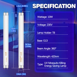 FSL BL T8 F10W Insektenvernichter Ersatz Röhre, 13in UV-Glühbirne, Leuchten für 10W/20W Eléctrico Mückenlampe/Fliegenkiller/Insektenvernichterlampe, 2 Pack