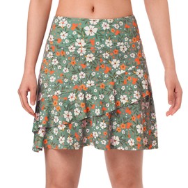 ANIVIVO Women Skorts Skirts 18" Tennis Golf Pickleball Ruffle Skorts Athletic Workout Skirt with Pockets(Greenfloral,M)
