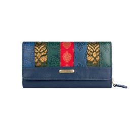 Hidesign Hema - portafolios de piel para mujer, multicompartimento, bloqueo RFID, triple tamaño (largo x alto, 7 x 4 pulgadas), color azul, Azul