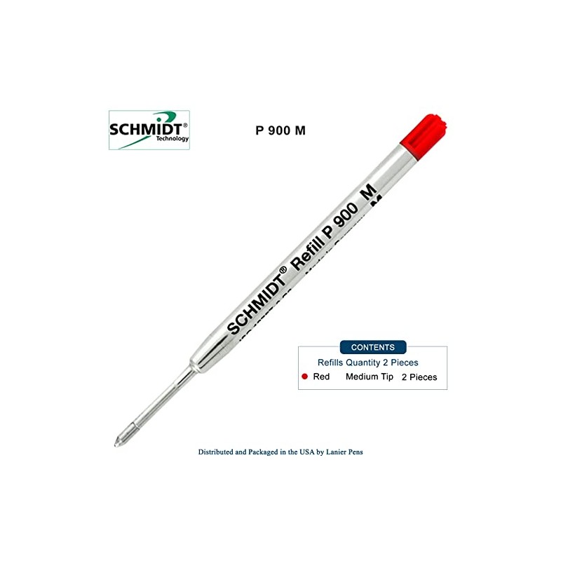 2 Pack - Med-Red Ink P900 Schmidt Parker Style Ballpoint