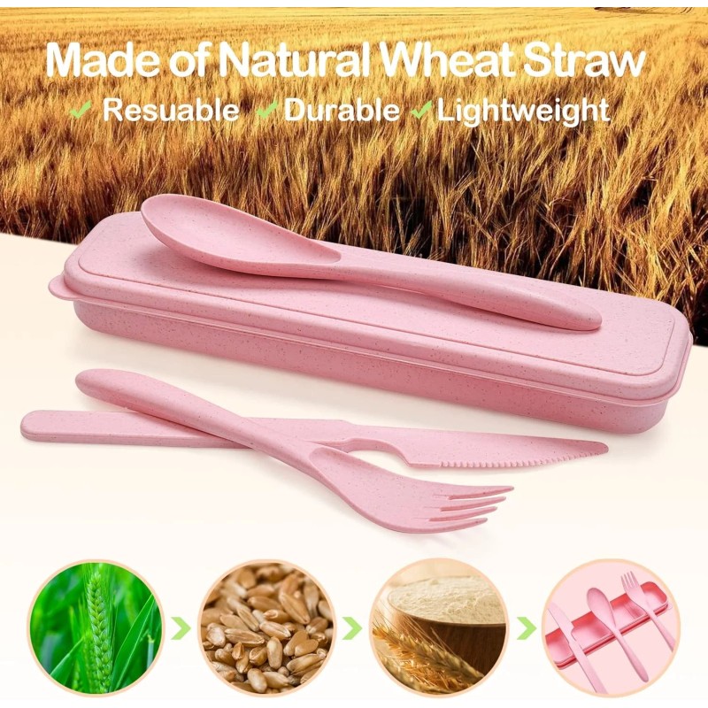 YDYTOP Reusable Wheat Straw Travel Utensils Set with Case