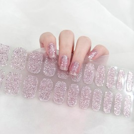 Boloshine Halbgehärtete UV Gel Nagelfolien, 22Pcs Glänzend Nagelfolie Selbstklebend, Salonqualität Full Wraps Gelnägel Zum Aufkleben, Nail Art Gellack Wraps für Finger & Fußnägel (Glitzerndes Rosa)