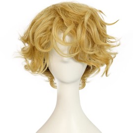 HUNIGIR Blonde Wig for Men Short Fluffy Blonde Wig Curly Male Heat Resistant Synthetic Hair for Cosplay Costume Halloween