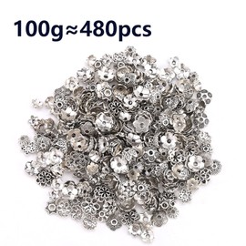 HERZWILD 480pcs Silver Spacer Accessories Flower Beads,Mixed Spacers Tibetan Spacer Beads,Alloy Metal caps Spacer Beads for DIY Bracelets Necklace Jewelry Mix Style.