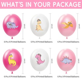 HYOWCHI 36 Pcs Dinosaur Birthday Party Supplies Balloons for Girl, Pink Dino Theme Dinosaur Party Decorations Latex Balloons Set for Birthday Baby Shower