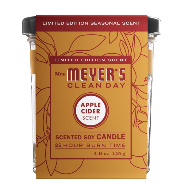 Mrs. Meyer's Soy Aromatherapy Candle, 35 Hour Burn Time, Made with Soy Wax and Essential Oils, Apple Cider, 4.9 oz