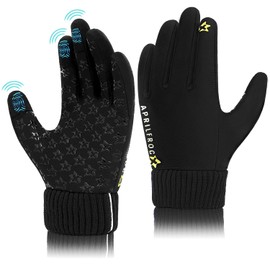 Aprilfrog Winter Kids Warm Sports Gloves: Cold Weather Water-Resistant Touchscreen Fleece Soft Lining Children Outdoor Mittens for Boys Girls Aged 4-12 Black Large
