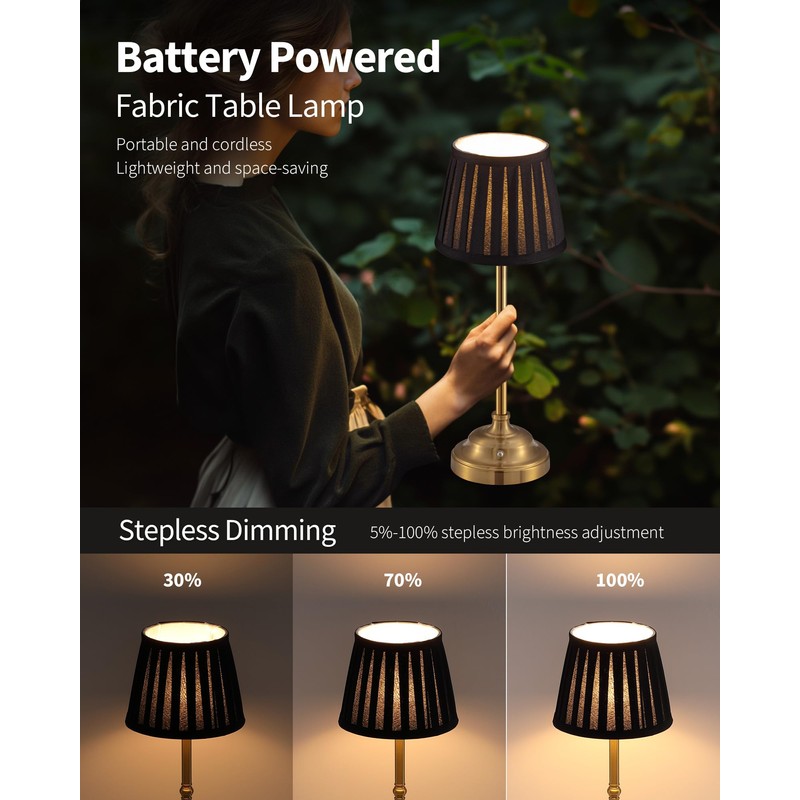 KDG Cordless LED Table Lamp Set of 2, Portables Fabric
