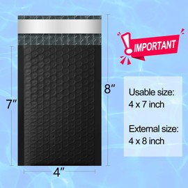 Famagic Bubble Mailers 4x8 Inch 50pc Black Shipping Bags, Chic Packaging Bags For Small Business, Colored Padded Mailing Envelopes,Opaque Matte Self Seal Bubble Poly Mailers Bulk #000