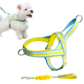 PawSailor No-Pull Dog Harness with Lead, Soft Padded with Handle, Striped, Escape Proof, Quick Fit, Adjustable Dog Harness for Small, Medium Dogs, Yellow, M