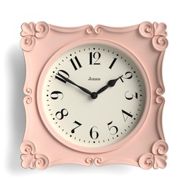JONES CLOCKS® Rialto Wall Clock | Scroll Vintage Square Clock | 25 cm | Pink | Ideal for Living Room or Bedroom