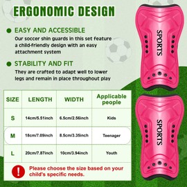 2 Pairs of Kids Shin Guards with Girls Soccer Socks Protective Soccer Shin Guards Soccer Gear for 3-6, 6-10, 10-15 Years Old Girls Boys Children Teens Games Protection Equipment(Pink, Rose Red,M)